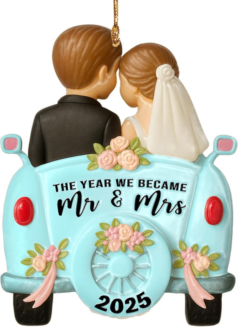 Fastpeace Wedding Ornament 2025 – The Year We Became Mr and Mrs 2025 – First Christmas Married Ornament – Bride and Groom Car Keepsake – Gift for Newlyweds, Couples, Husband and Wife (Blue) - Image 1